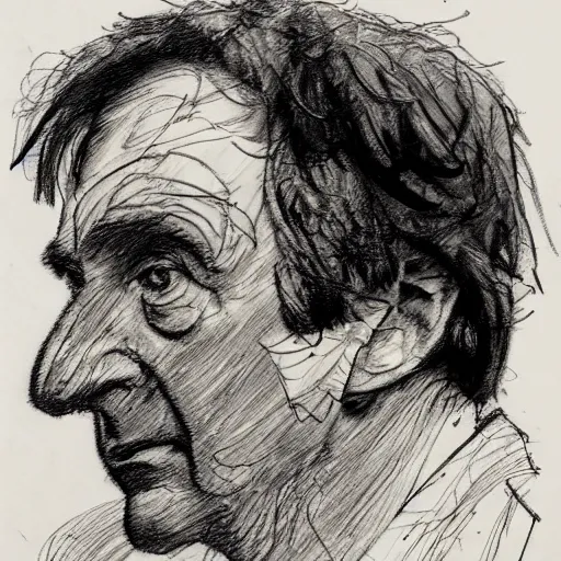 Image similar to a realistic yet scraggly portrait sketch of the side profile of a stern and sophisticated ray davies, trending on artstation, intricate details, in the style of frank auerbach, in the style of sergio aragones, in the style of martin ansin, in the style of david aja, in the style of mattias adolfsson