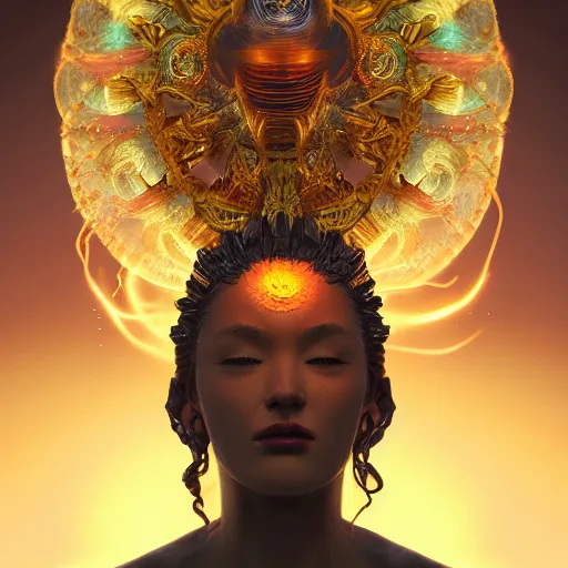 Image similar to goddess portrait. jellyfish phoenix head. intricate artwork by Tooth Wu and wlop and beeple. octane render, trending on artstation, greg rutkowski very coherent symmetrical artwork. cinematic, hyper realism, high detail, octane render, 8k