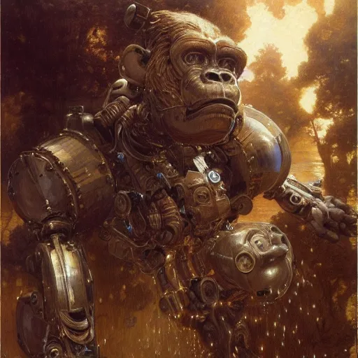 Image similar to highly detailed portrait of an humanoid robotic gorilla mecha, painting by gaston bussiere, craig mullins, j. c. leyendecker, lights, art by ernst haeckel, john william godward, hammershøi,