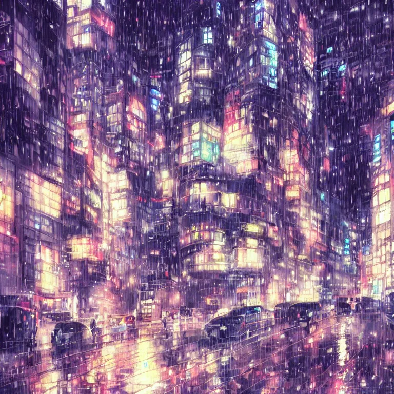 Prompt: beautiful raining anime cityscape, trending on pixiv