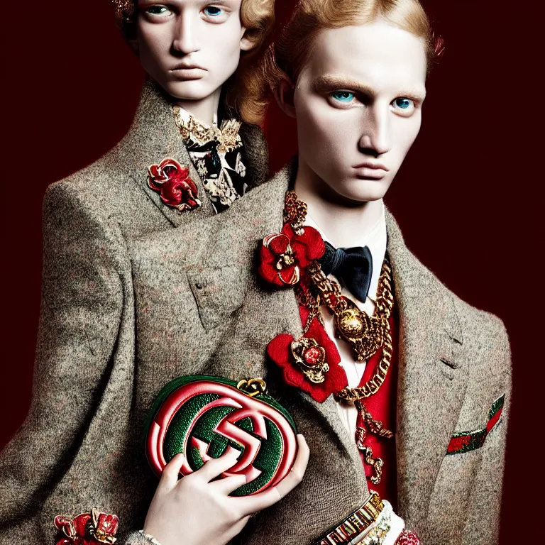 Prompt: a very beautiful gucci portrait, highly detailed, intricate, photography, fashion