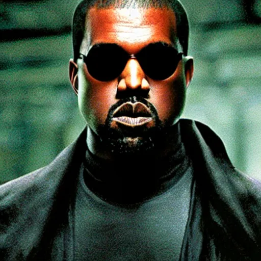Prompt: Kanye West as Neo in 'The Matrix' , movie still frame