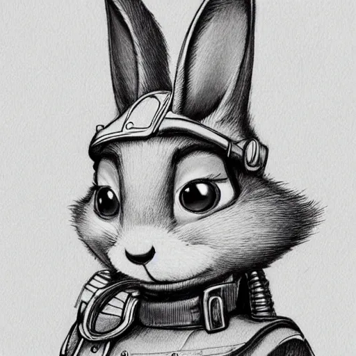 Image similar to cute rabbit wearing steampunk police suits, judy from zootopia, character, closeup headshot, sketch portrait by jean - baptiste monge