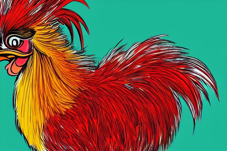 Image similar to illustration of an angry rooster, by willian santiago, sharp focus, lively colors, portrait