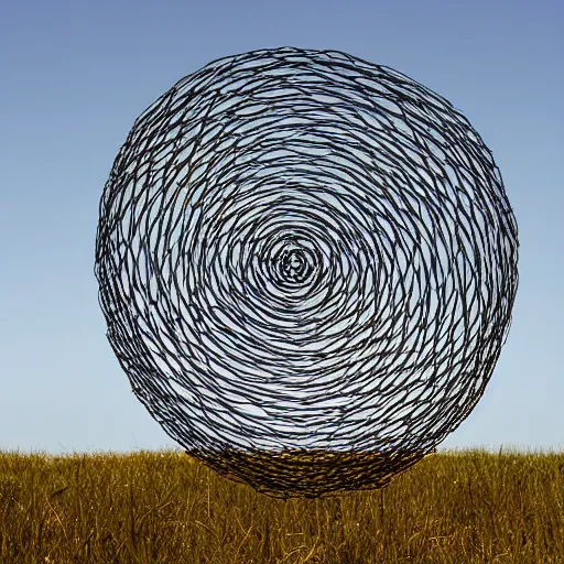 Image similar to land art sculpture with honey comb mesh wire