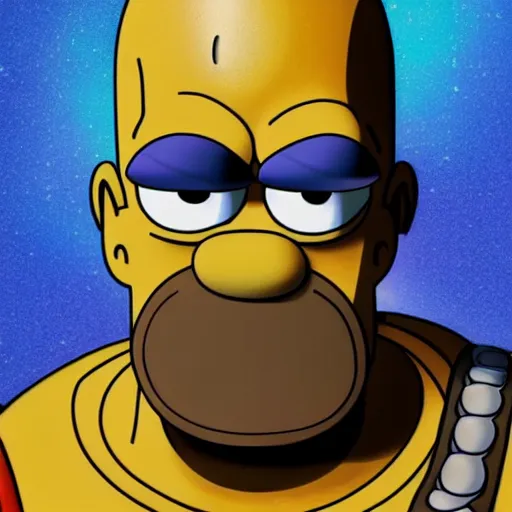 Image similar to homer simpson as thanos, 4 k, high detail, high - resolution photograph, professional photography, ultra - detail