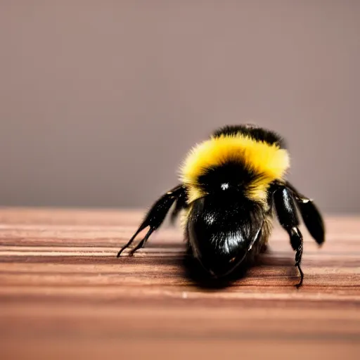 Image similar to a photo of a bumble bee in a court room surrounded by other incects awaiting a verdict, 5 0 mm lens, f 1. 4, sharp focus, ethereal, emotionally evoking, head in focus, volumetric lighting, blur dreamy outdoor,