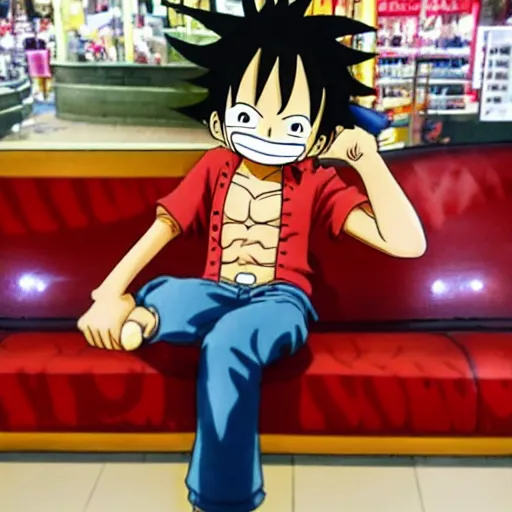 Prompt: luffy in the mall