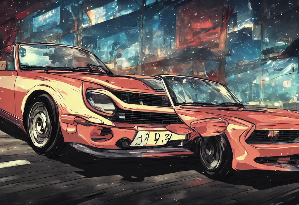 Image similar to An anime art of fiat 124, digital art, 8k resolution, anime style, wide angle