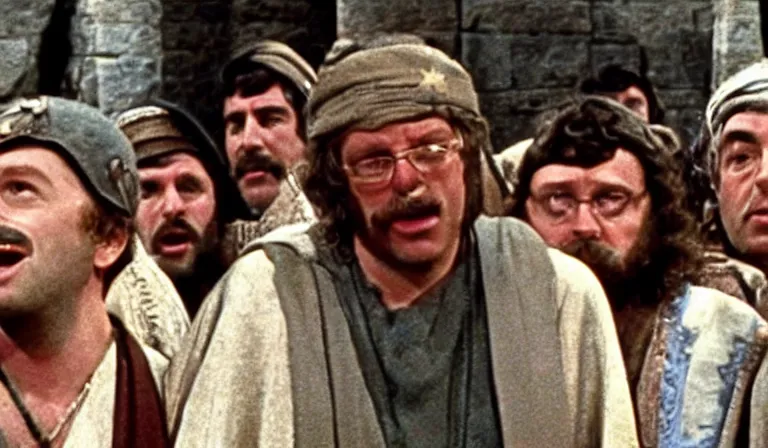 Image similar to a film still of bernie sanders as brian cohen in monty python's life of brian ( 1 9 7 9 )