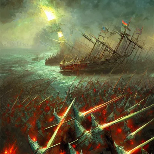 Image similar to The battle of the Trident by Marc Simonetti