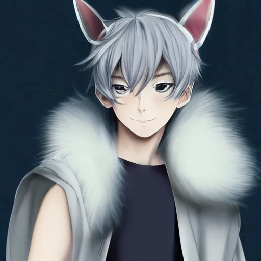 Image similar to Stunning digital portrait of a young anime man with cat ears