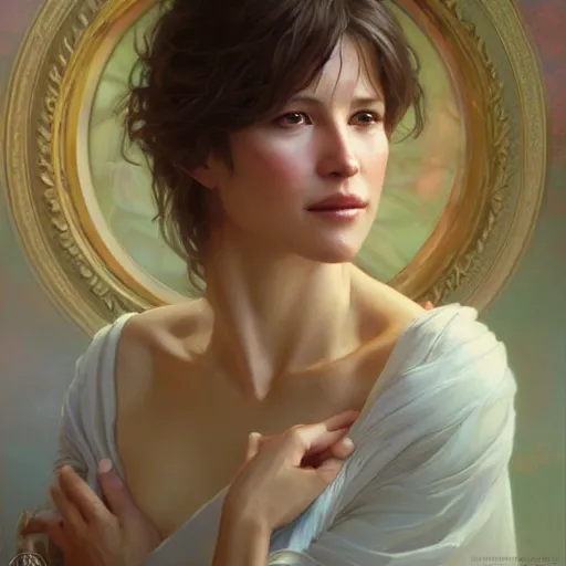 Image similar to a portrait painting of sophie marceau hybrid in the oil painting unreal 5 daz. rpg portrait, extremely detailed artgerm greg rutkowski alphonse mucha vladimir volegov