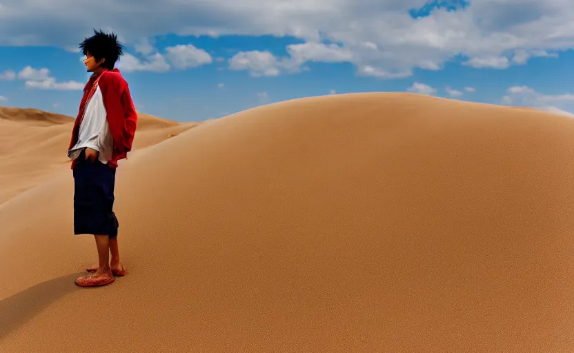 Image similar to a luffy in sand dunes, photography