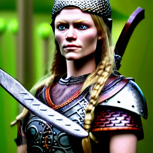 Image similar to a beautiful viking female warrior, realistic, highly detailed.