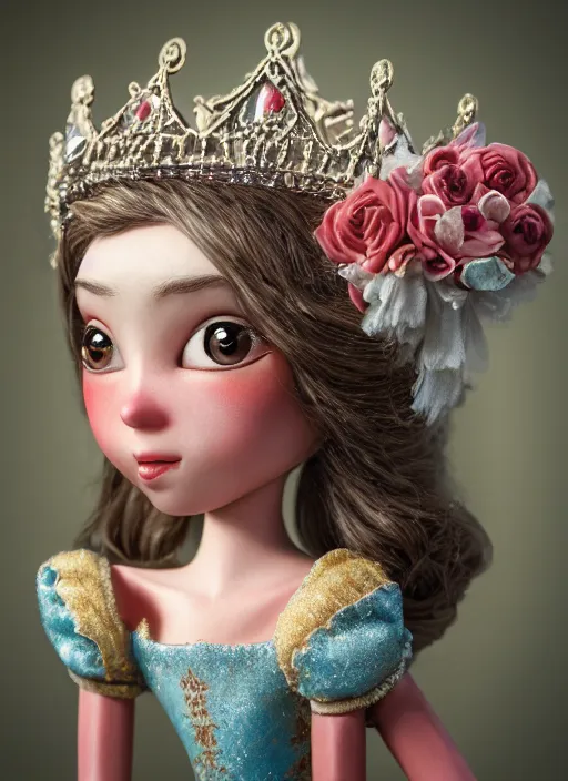 Image similar to closeup profile portrait of tin toy fairytale princess wearing a crown, depth of field, zeiss lens, detailed, symmetrical, centered, fashion photoshoot, by nicoletta ceccoli, mark ryden, lostfish, breathtaking, 8 k resolution, extremely detailed, beautiful, establishing shot, artistic, hyperrealistic, octane render