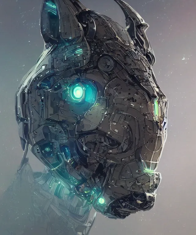 Image similar to an anthropomorphic rhinoceros portrait wearing a part cybernetic body, surrealism , scifi, intricate mecha armor, elegant, highly detailed cybernetic body, neon glowing eyes, digital painting, artstation, concept art, smooth, sharp focus, illustration, art by Artgerm and moebius and Peter Mohrbacher