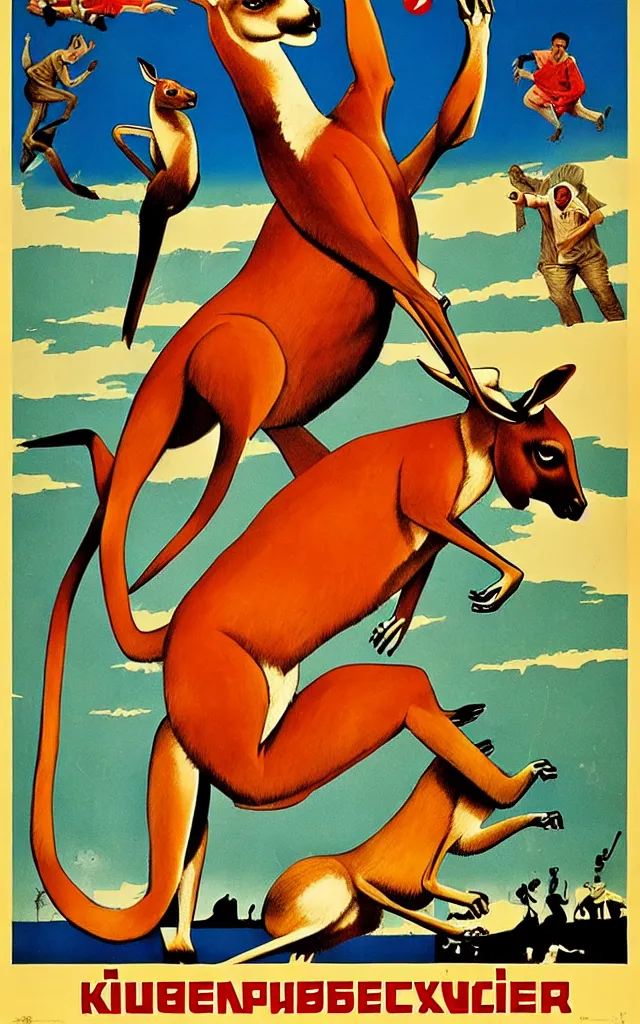 Prompt: kangaroo boxer, soviet poster