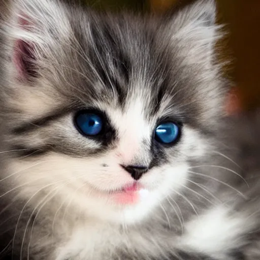 Prompt: photograph of a little fluffy kitten smirking smugly