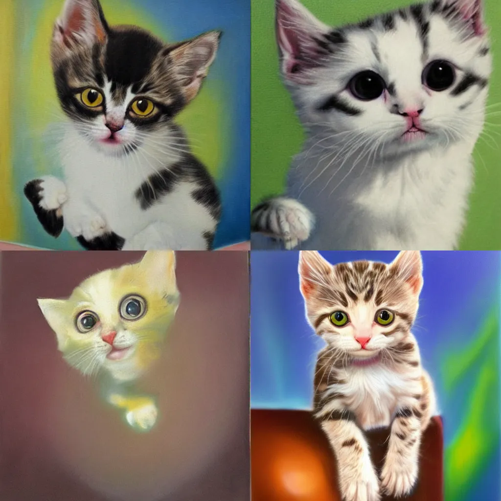 Prompt: surrealist painting of meme of a cute kitten