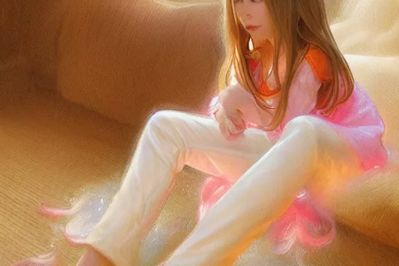 Prompt: little girl in pajamas riding a unicorn, realistic portrait, highly detailed, digital painting, artstation, concept art, smooth, sharp focus, illustration, cinematic lighting, art by artgerm and greg rutkowski and alphonse mucha