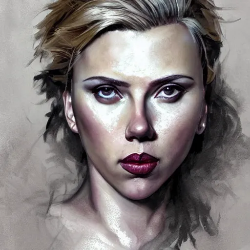 Image similar to portrait of scarlett johansson as an evil golem, colourised, face portrait, epic, tragic, military art, fantasy, dieselpunk, hd shot, digital portrait, beautiful, artstation, comic style, by artgerm, guy denning, jakub rozalski, magali villeneuve and charlie bowater