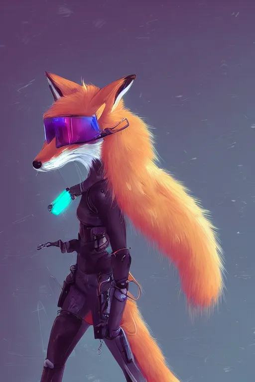 Image similar to a fox fursona, trending on artstation, by kawacy, furry art, digital art, cyberpunk, high quality