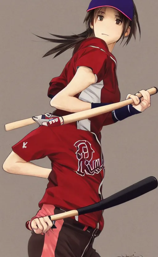 Prompt: anime style, female baseball player, red sport clothing, baseball bat, launching a straight ball, brown short hair, hair down, symmetrical facial features, from arknights, hyper realistic, rule of thirds, extreme detail, 4 k drawing, safebooru, realistic lighting, by alphonse mucha, greg rutkowski, sharp focus, backlit