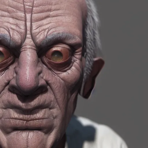 Image similar to a close up of an old man with big eyes, a raytraced image by Christoph Amberger, zbrush central contest winner, photorealism, zbrush, unreal engine 5, vray tracing