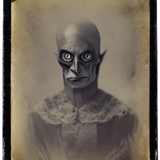 Prompt: tintype of an evil alien