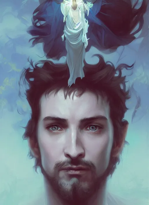 Image similar to character concept portrait of an attractive young sleepy Spanish wizard with blue skin conjuring an ocean spell, a floating iridescent spell book in the center, intricate, elegant, digital painting, concept art, smooth, sharp focus, illustration, from Metal Gear, by Ruan Jia and Mandy Jurgens and William-Adolphe Bouguereau, Artgerm