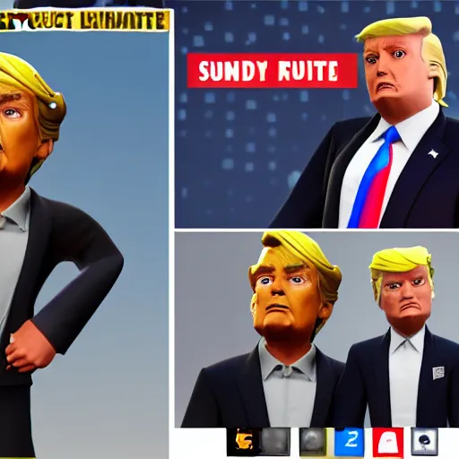 Image similar to donald trump fortnite skin limited new launch presidential skin, sunny, detailed, epic games fortnite trailer