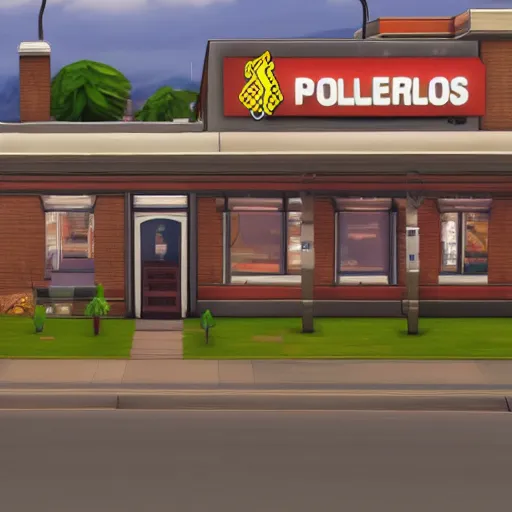 Image similar to Los Pollos Hermanos restaurant from Breaking Bad faithfully recreated in The Sims 4