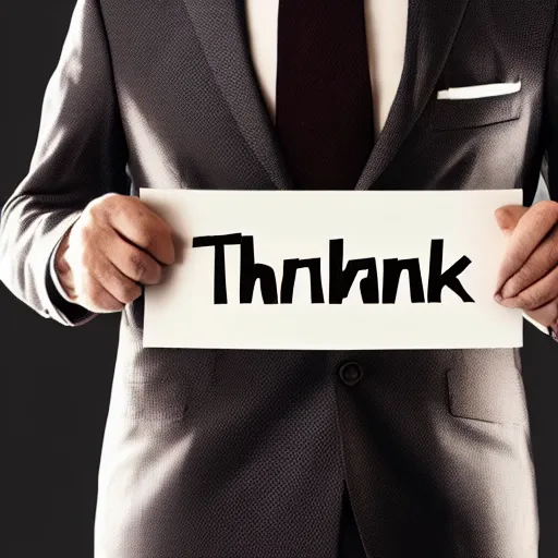 Image similar to a man wearing suite holding sign with text Thank you Stable Diffusion