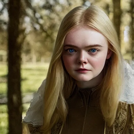 Prompt: Elle Fanning in the Kingdom Come comic by Mark Waid, head and shoulders, symmetrical facial features, smooth, sharp focus, intricate, extremely detailed masterpiece,