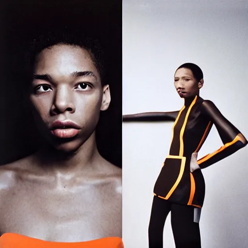 Image similar to realistic photoshooting for a new celine lookbook, color film photography, photo of a woman, photo in style of tyler mitchell, shusei nagaoka, steven meisel, 3 5 mm