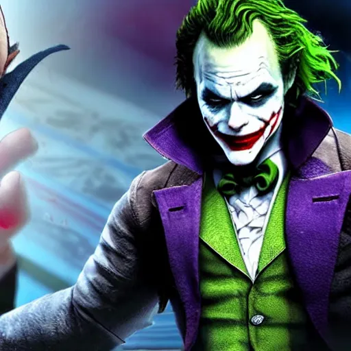 Prompt: heath ledger joker in tekken 7, gameplay, fighting, crazy,