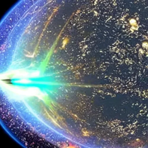 Prompt: Enormous alien ship shoots plasma beam and obliterates the Earth, realistic view from space