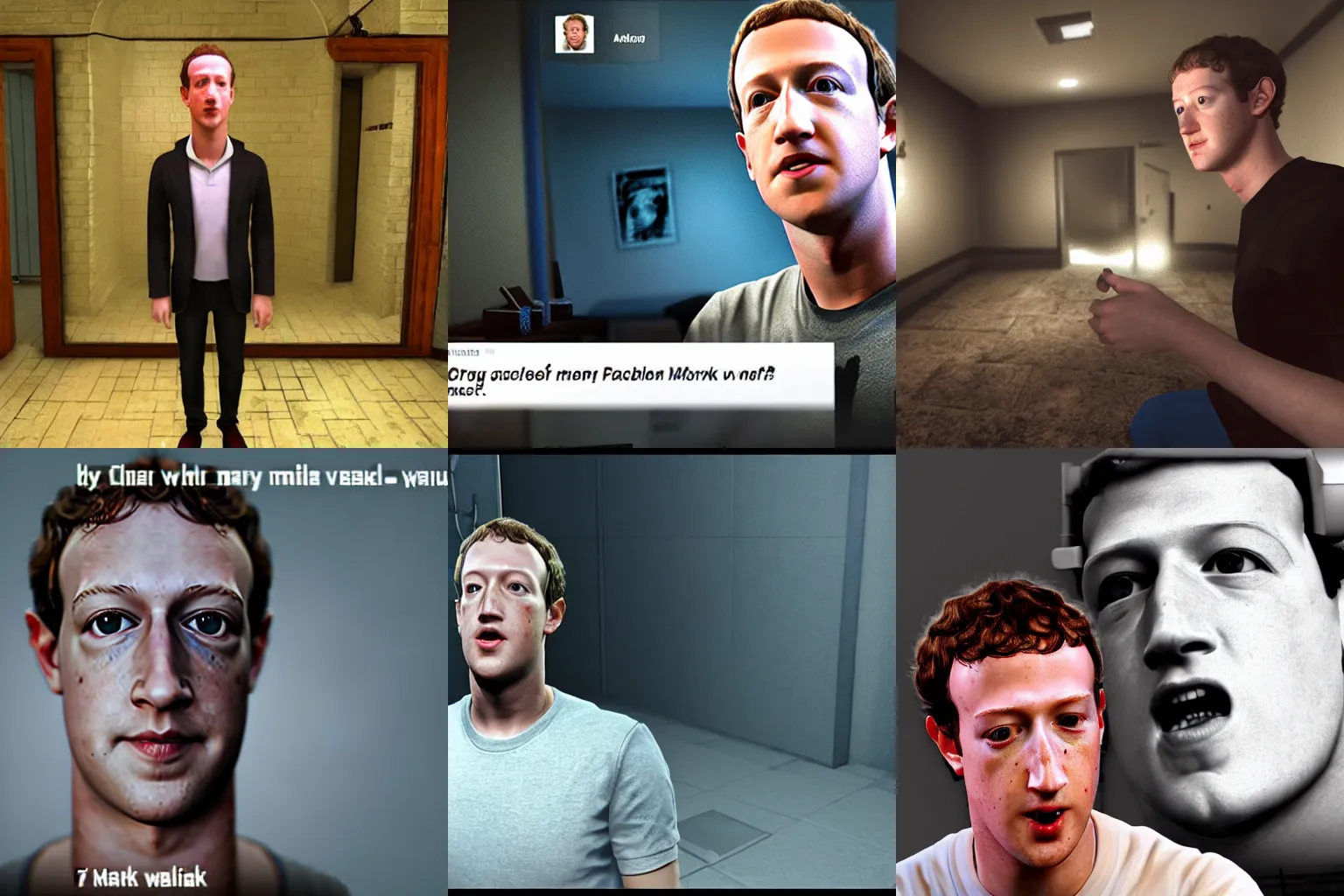 Prompt: Screenshot of Mark Zuckerberg in a horror game