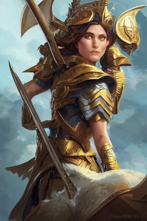 Image similar to amazon valkyrie athena, d & d, fantasy, portrait, highly detailed, headshot, digital painting, trending on artstation, concept art, sharp focus, illustration, art by artgerm and greg rutkowski and magali villeneuve