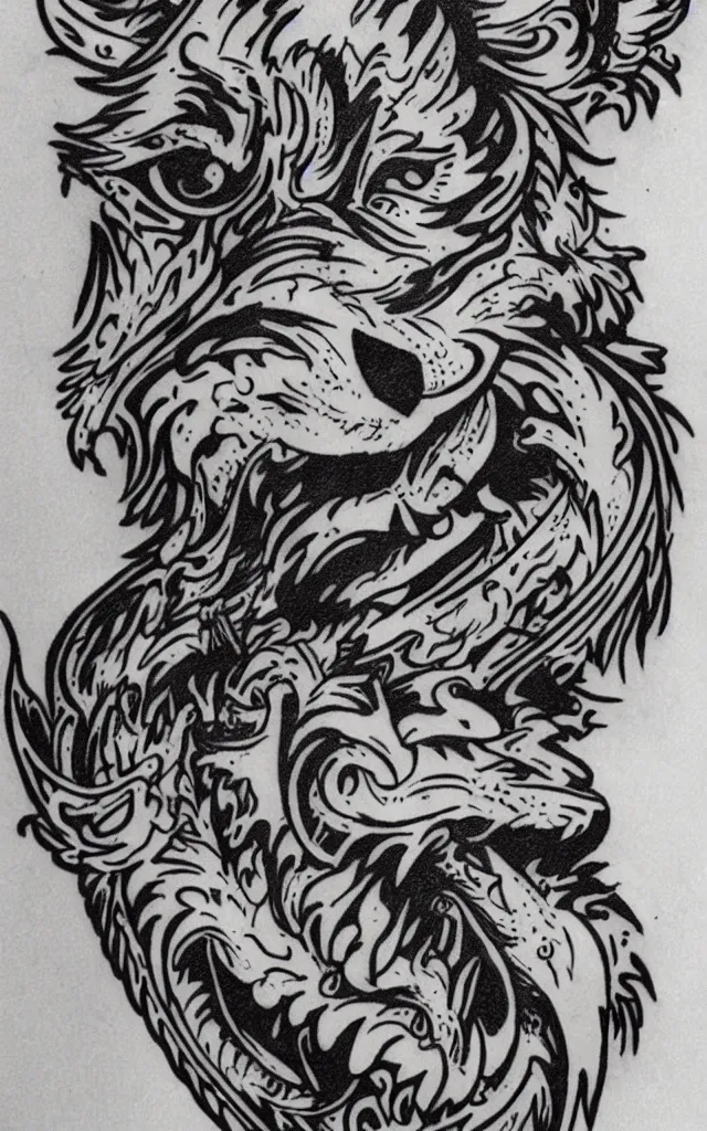 Image similar to old school flash traditional tattoo of a wolf by sailor jerry