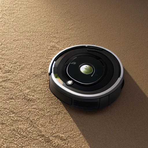 Prompt: a highly detailed digital image of a Roomba by Andrew Chiampo, artstation, and Frederik Heyman, extremely detailed sand, stunning volumetric lighting, hyper realism, fantasy 4k, 8k