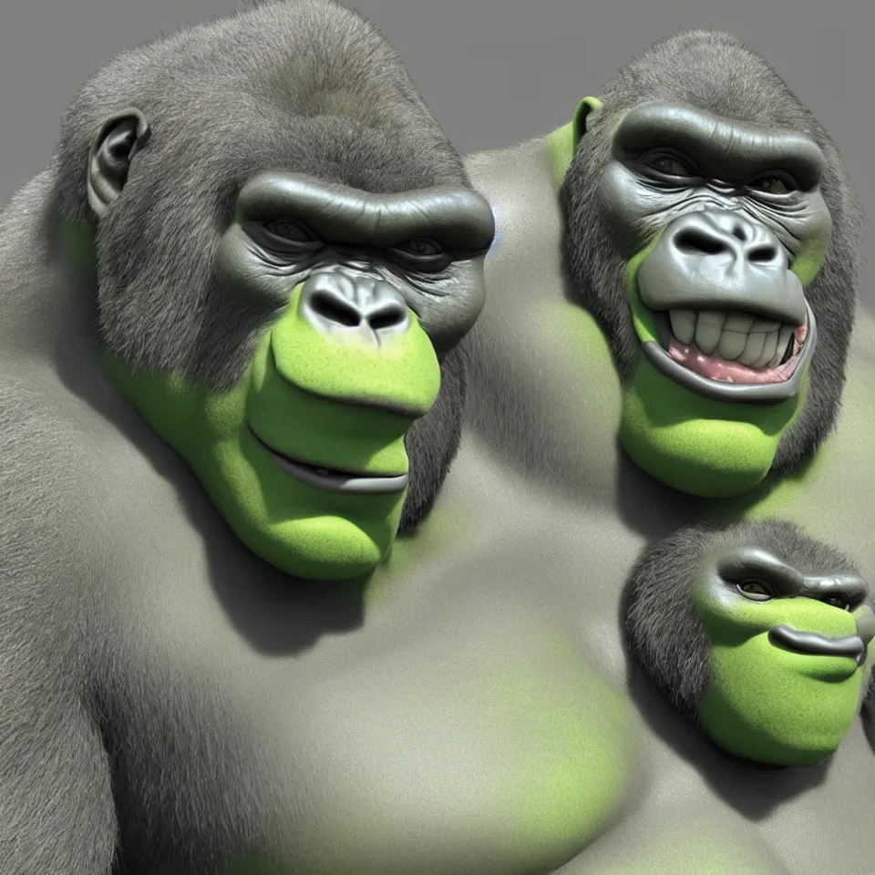 Prompt: A gorilla that looks like Shrek, 3D model, Unreal Engine, Blender, highly detailed