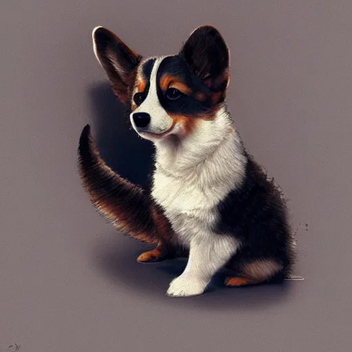 Prompt: the most adorable corgi puppy, hyperrealistic, lifelike, extremely detailed digital illustration by greg rutkowski, artgerm, moebius, ruan jia, makoto shinkai, simon stalenhag, trending on artstation, masterpiece, award - winning, 8 k