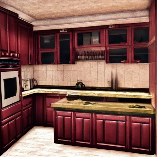 Prompt: A kitchen from an ant's perspective, photorealistic