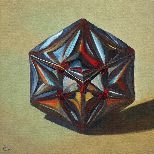Prompt: a highly detailed and accurate oil painting of an icosahedron