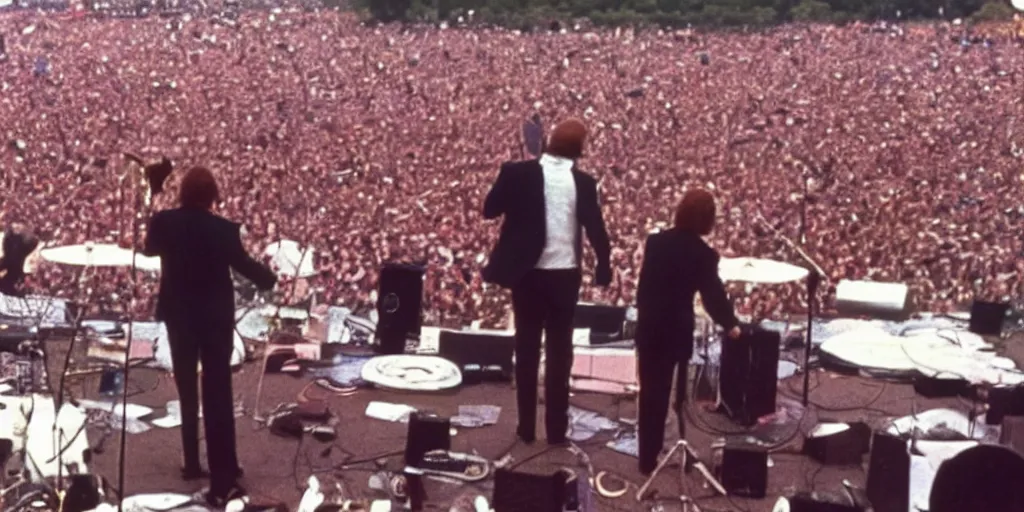 Prompt: Donald Trump live at Woodstock 1969, grainy photo