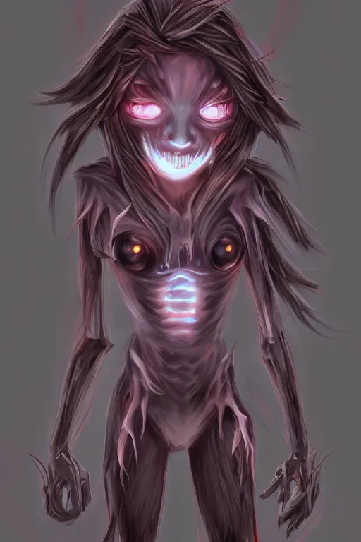 Prompt: a humanoid figure viola monster with large glowing eyes, highly detailed, digital art, sharp focus, trending on art station, pansy, anime art style