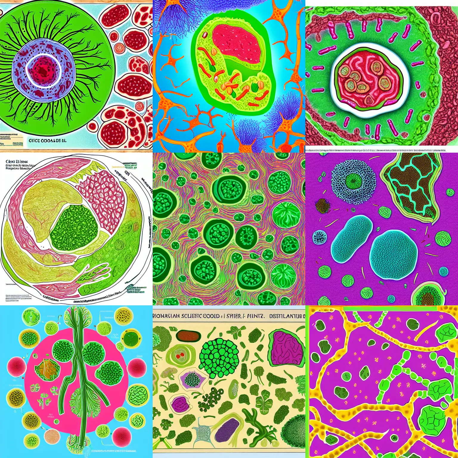 Prompt: plant cell scheme detailed scientific microbiological illustration, made by David S. Goodsell