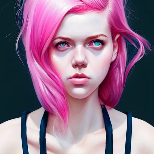 Prompt: Stern girl with pink bubblegum hair, Martine Johanna, intricate, highly detailed, digital painting, artstation, concept art, smooth, sharp focus, illustration, Unreal Engine 5, 8K, art by artgerm and greg rutkowski and Martine Johanna